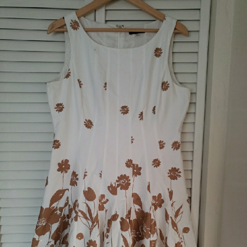 Tommy Hilfiger White Brown Floral Sleeveless A-Line Dress